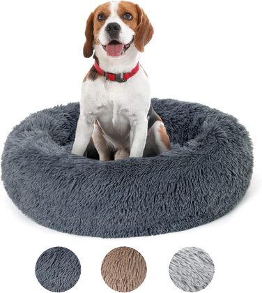 Кругле ліжко для собак та котів Lucky Sign, 70 см, м'яке, плюшеве, сіре, XL