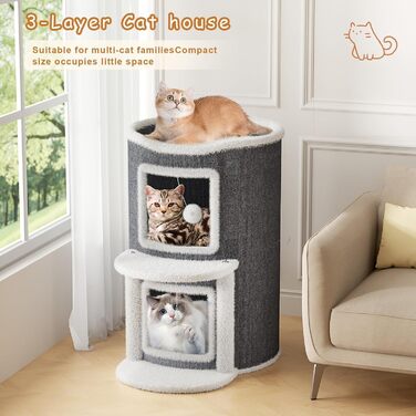 Двоповерхова кімната-будиночок для котів з когтеточкою, платформа та іграшкою, 60x40x40 см / 40x40x60 см