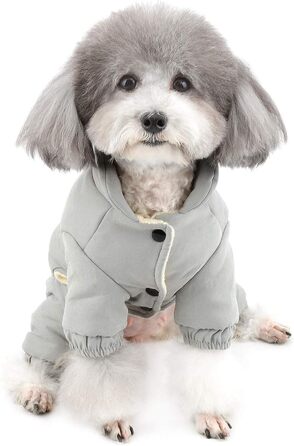 Зунеа Теплий зимовий костюм для собак, флісова підкладка, теплий одяг для цуценят, теплий комбінезон для собак, для дівчаток та хлопчиків (M, сірий)