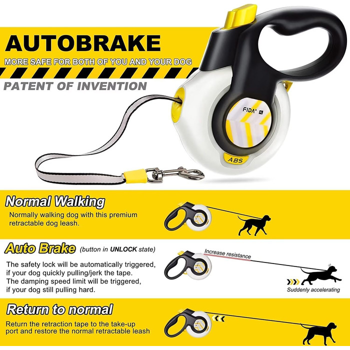 Автоматичний повідок для собак FIDA AutoBrake, 5 м, важкий, без ривків, патентований дизайн, для малих порід