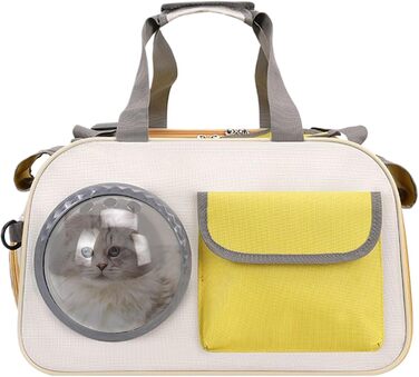 Транспортна сумка для кота Transportbox Katze, складана переноска для кошенят з вікном-пузирем | Дихаюча сумка на плечі для собак, переноска для кота в літак, на вулицю, кемпінг, мотоцикл, автомобіль, жовта