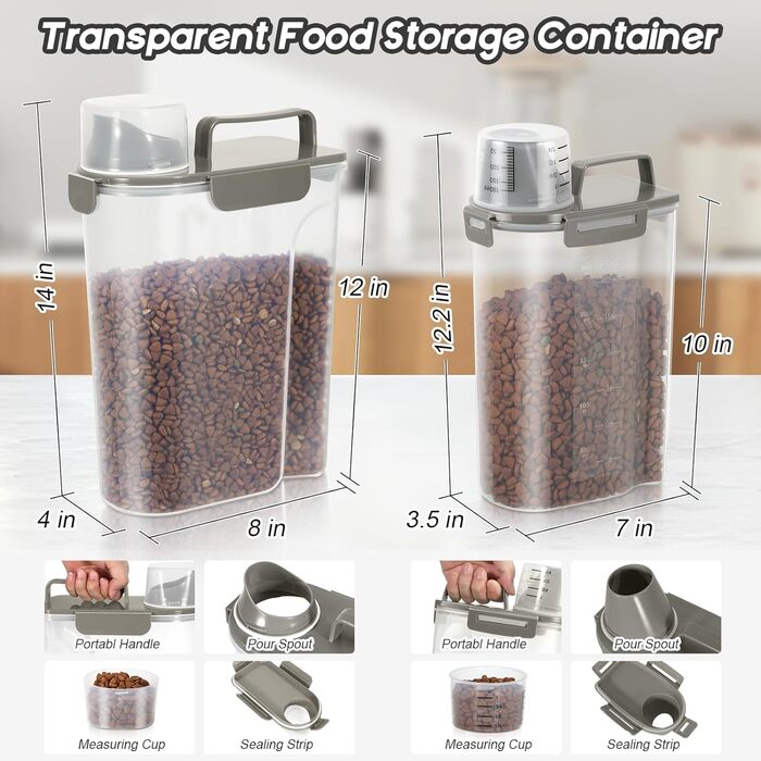 Контейнер для корму для собак та котів, 3,6-5,4 кг, BPA-free, сірий