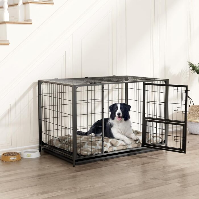 Клітка для собак VOWNER, XL, чорна, 93x56x60 см: міцна, з 3 дверцятами, знімний піддон