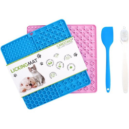 Килимок для собак з міцними присосками, заспокоює, преміум-якість, 2 шт., з лопаткою та щіткою, повільний годівник, підходить для купання, дресирування та догляду, блакитний