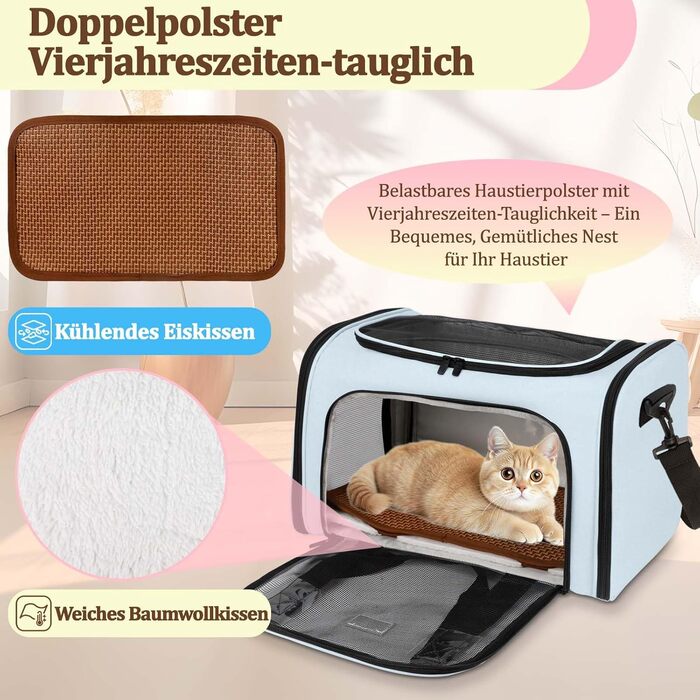 Транспортна сумка для котів та маленьких собак – складана, добре провітрювана переноска. Сумка для тварин з водонепроникною підкладкою для безпечного транспортування до ветеринара, у подорожах та в авто (Блакитна)