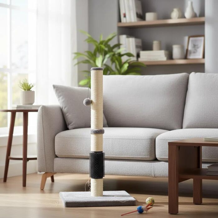 Кігтеточка LOS ANDES 80 см з інтегрованою щіткою для грумінгу, міцна кігтеточна колона з іграшкою-кулькою для котів, 80 см