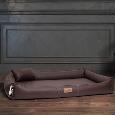 Ортопедичний лежак для собак Tierlando® Clifford з латексним ядром, покриття з легкоочисного штучного шкірозамінника з анти-волосяною поверхнею, підходить для алергіків, розмір: 85x60 см, колір: коричневий