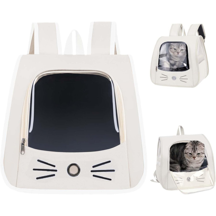 Транспортувальна сумка-рюкзак для котів та дрібних тварин, сіра та біла
