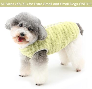 Теплий флісовий пуловер для собак Zunea, зимовий одяг для цуценят, куртка з D-поточкою, для чихуахуа, йоркширського тер'єра, XS/S, зелений