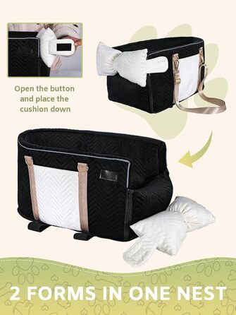 Автокрісло для собак маленьких порід, переносне автокрісло з м'яким, пральним подушками, для консолі авто, чорне (до 5,9 кг)