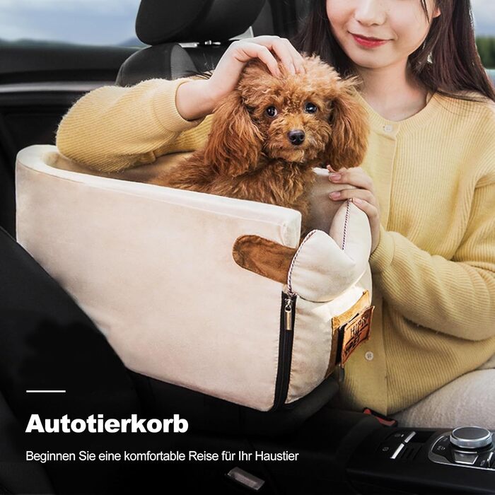 Автокрісло для собак Ergocar, підйомник для маленьких собак та котів до 6 кг, з ременями через плече, знімний, портативний, кошик для собак в авто, переносне ліжко для тварин в авто (білий)