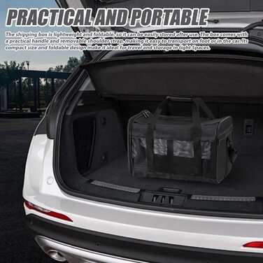 Транспортна переноска для котів та собак, 42x27x28 см, чорна: складана, з мискою для їжі