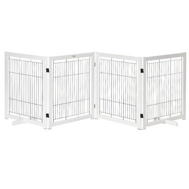 PawHut Door Guard Дерево, Бар'єр для собак, Охорона, Ворота для собак, Захисні двері, Сталь, Білий, 305 x 35.5 x 82 см | Аосом