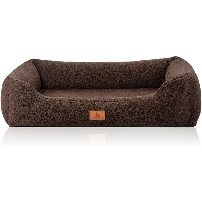 Ортопедичне собаче ліжко Knuffelwuff з м'якого штучного хутра, вовна, XXL 120 x 85 см, коричневе | Знімний чохол | Практичне прання | Для великих, середніх та маленьких собак, розмір 120 x 85 x 25 см