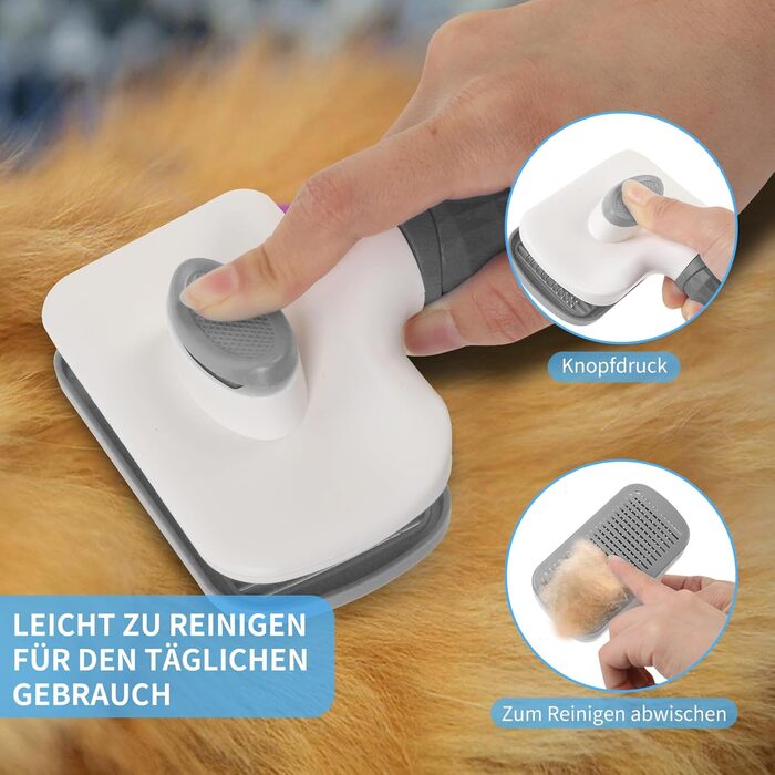 Набір для догляду за шерстю собак та котів (9 шт.) - щітка для самостійного очищення, гребінець для видалення ковтунів, триммер для кігтів з напилком, гребінець від бліх, рукавичка для миття - професійний набір для короткої та довгої шерсті (сірий)