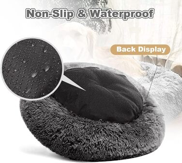 Кругле лежанка-донатик для собак великих та середніх порід, 70 см, сірий колір, плюш, анти-стрес, м'яка, пухнаста, для собак та цуценят
