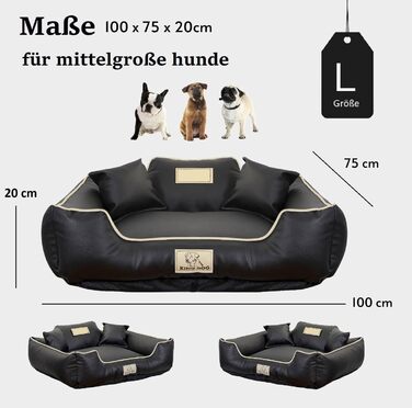 Крісло-ліжко для собак середніх порід King Dog: миється, з еко-шкіри, 75x65 см, з можливістю персоналізації (ім'я собаки), водонепроникний матеріал, силіконова наповнювач, чорний колір