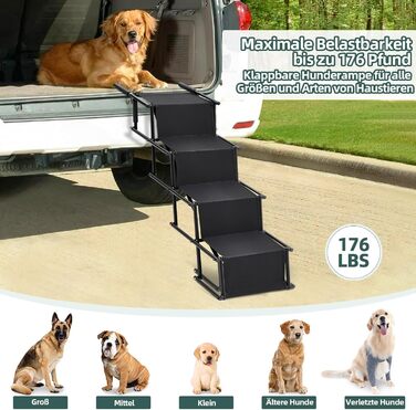 Сходинки для собак: портативна пандус для авто, 4 сходинки, чорний, до 80 кг