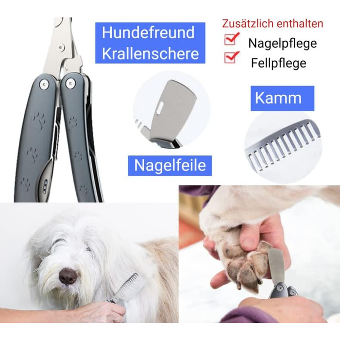 Hundefreund Кігтеріз для собак із пилкою та гребінцем – професійна кігтерізка для собак середніх і великих порід, безпечна, з системою захисту, для догляду за кігтями