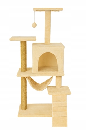 Багатоярусна кігтеточка Pet HOBBY бежева, 101-160 см, з будиночком та гамаком
