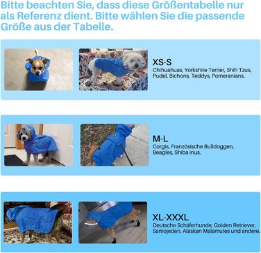 Водонепроникний дощовик для собак Eyein, дощовик для маленьких собак з капюшоном та м'якою підкладкою, регульована куртка для собак з світловідбиваючими смугами, вітронепроникний та легкий (XXL, Синій)