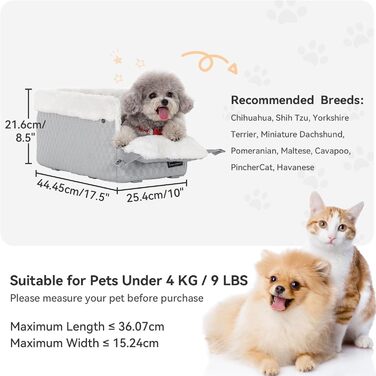 PETSFIT Автокрісло для собак у середню консоль авто, сіре та біле, до 4 кг