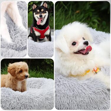 Кругле ліжко для собак та котів, 60 см, машинного прання, нековзне, плюшеве, глибоке, з ортопедичною підтримкою, сіре, 60 x 60 x 20 см