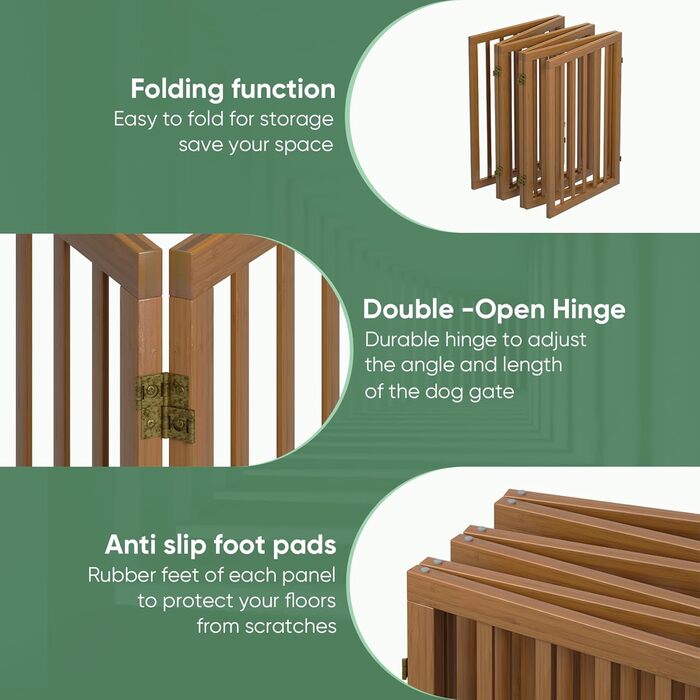 Гілка для собак з бамбука, перегородка для кімнати, 3 панелі, білий колір. Розміри: 55'' (ширина) та 113'' (ширина), висота 32''