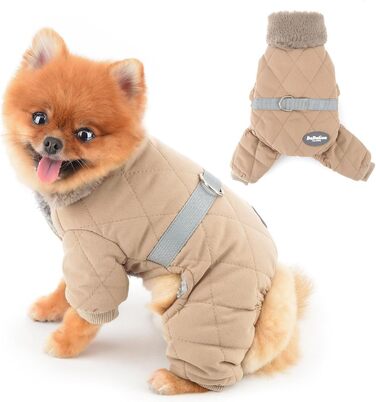 PAIDEFUL Зимовий теплий одяг для собак, з флісовою підкладкою, стьобаний з світловідбиваючим поясом, комбінезон на 4 лапи, пухнастий комір, м'який, вітронепроникний, для цуценят, осінь-зима, розмір XL (спина 35см, груди 47см), колір хакі