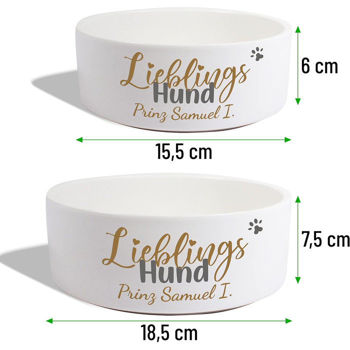 Керамічна годівниця для собак з іменем 'Улюблений собака' | Набір з годівницею/без підставки | Подвійна годівниця, миска для корму та води | для великих, середніх та маленьких собак, станція для годування (2x 500 мл)