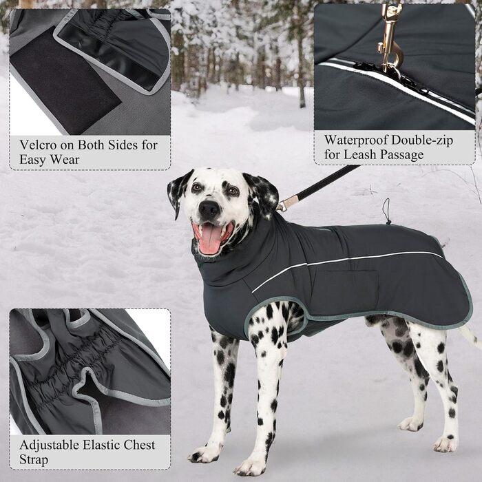 Теплий водонепроникний зимовий пуловер для собак: флісова куртка з блискавкою та світловідбиваючими елементами (сірий)