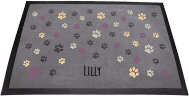 Килимок для годівлі собак з мотивом лапок, з персональним ім'ям | Миючий | (Лапки в кольорах 2)