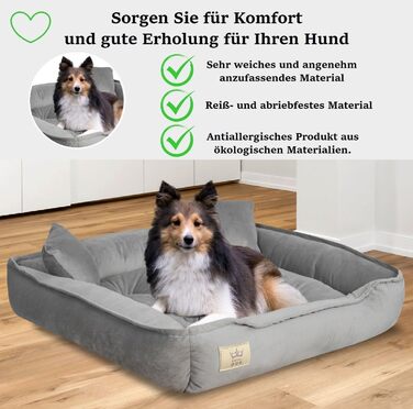 Крісло-ліжко для собак великих порід, зелене (сірий), 75 x 65 см, з велюру, ортопедичне, легко миється, силіконова наповнювач