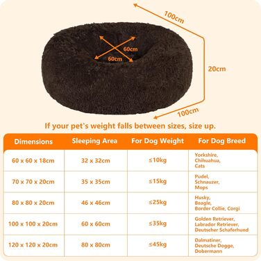 Ортопедичне ліжко для собак, кругленьке, м'яке, для котів та собак, ліжко-софа, коричневе, 100 см, 100x100x20 см