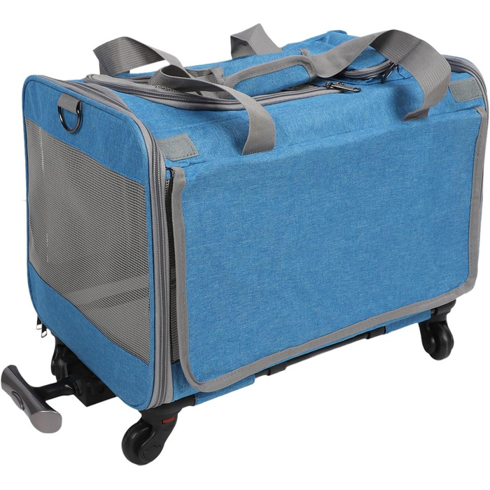 Транспортна переноска для котів та собак на колесах, складана, з телескопічною ручкою, синього кольору