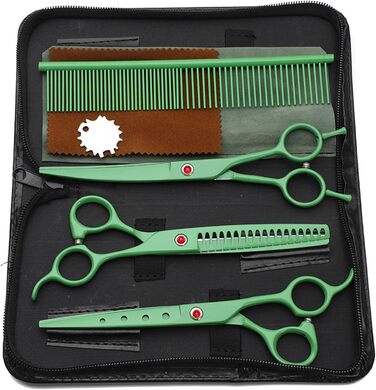 Набір професійних ножиць для собак 4 в 1: прямі, зубчасті, вигнуті ножиці + гребінець. Підходить для собак, котів та інших тварин