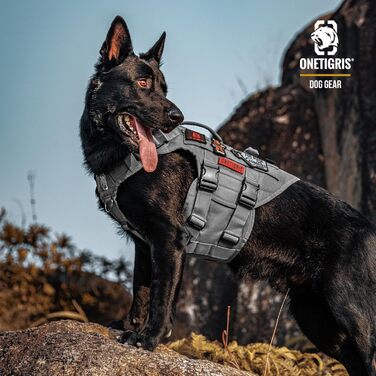 Тактична антизривна шлейка для собак OneTigris X Destroyer, регульована, з 3 ручками та 2 металевими пряжками, безпечна, сіра, розмір L
