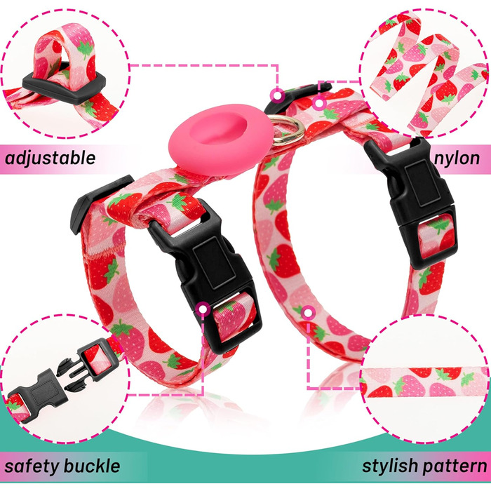 Шлейка та поводок для котів, анти-вислизання, для прогулянок, подорожей, на вулицю, м'який нейлон, регульована, милий комплект шлейки з тримачем Airtag для кошенят та дорослих котів. Розмір: обхват шиї 19-30 см, обхват грудей 27-46 см (Рожевий)