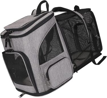 Рюкзак-переноска для котів RASTKY, складана переноска для тварин, міцна переноска для собак та малих тварин до 8 кг, ідеально підходить для відвідування ветеринара, прогулянок у парку, сірий (чорний) (сірий)