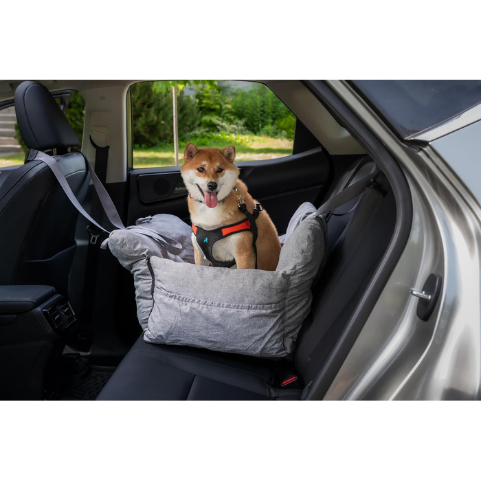 Автокрісло для собак JACKO & CO V2 Premium - підходить для маленьких та середніх тварин до 18 кг, з підстібкою, переноска, та ліжко для подорожей, з повідком (сірий)