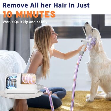 Пылесос для собак и кошек с щеткой, 16000 Па, тихий, удаляет 99.99% шерсти, набор из 6 инструментов для ухода, контейнер 1.5л