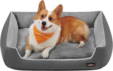 Ліжко для собак Feandrea, корзина для собак з двостороннім матрацом, сірий + сіро-блакитний, 85 x 65 x 21 см, PGW004G02