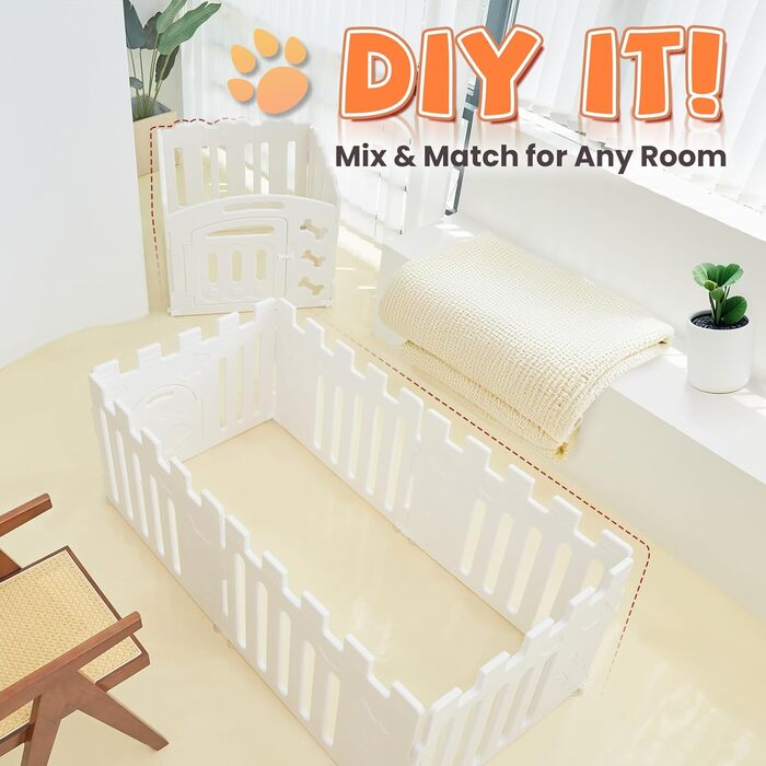 Клітка для цуценят 5+1 панель | Розширювана клітка для тварин в приміщенні з антиковзними ніжками та без інструментів - Білий 155 * 78 * 60 см