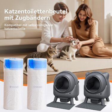 60 мішків для сміття з ручкою для котячого туалету, самоочищувані, міцні, водонепроникні, для котів/собак