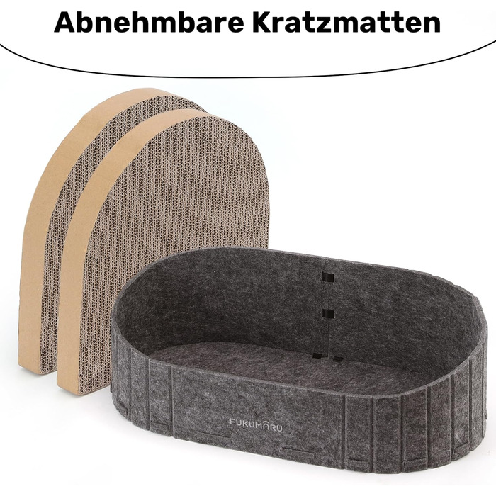 Кразборт для котів FUKUMARU, 61 см, крафтовий, у формі дивану, з круглими накладками, сірий