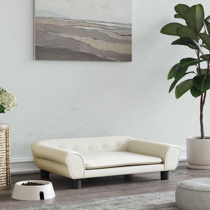 Крісло-ліжко для собак, м'яке ліжко для тварин, диванчик для маленьких собак та котів, ліжко для домашніх тварин, велюр (70 x 48 x 22 см, кремовий)