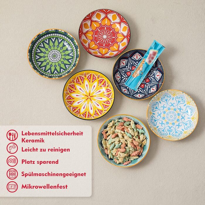 Набори мисок для котів з кераміки Katzennäpfe - 6 шт. - 250 мл - для корму - кольорові - широкі, плоскі, зручні для котів - можна мити в посудомийній машині