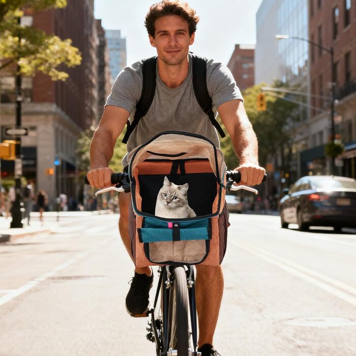 Складаний велосипедний кошик для тварин до 7.5 кг, велосипедна сумка з PVC/Oxford, з боковими кишенями та надійним кріпленням, рюкзак-тримач для собак та котів (42.5*40.3*11 см) (Помаранчевий)