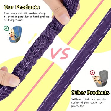 Ремінь безпеки для собак у машину, еластичний, подвійний, регульований (фіолетовий)