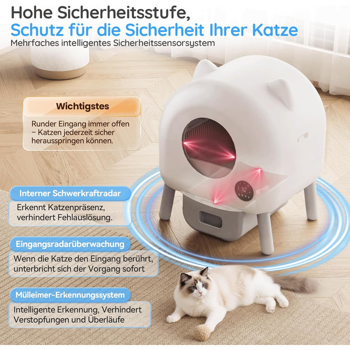 Автоматичний лоток для котів Devoko з самоочищенням, великий об'єм, керування через додаток, LED-підсвічування, для котів до 12 кг, килимок в комплекті